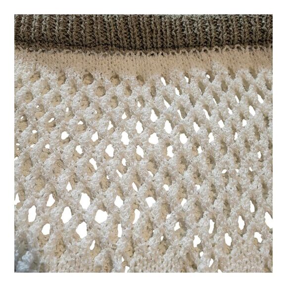 NEW POL Small Mini Skirt Crochet Striped Green Off-White Unlined Scalloped Hem - Picture 3 of 12